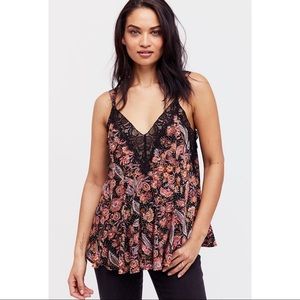 Free People Black and Pink Floral Camisole